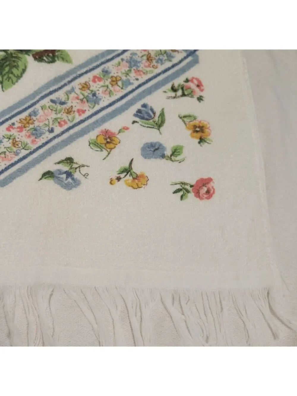 Vtg Lady Pepperell Floral Bath Towel Set Cotton Blend Fringe Blue Pink Made In U